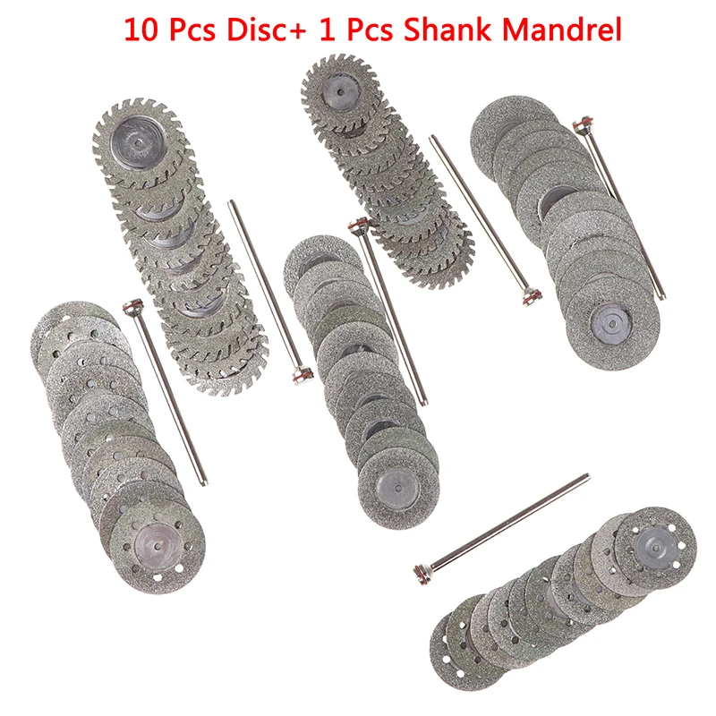 

10Pcs disc+1Shank Dental Diamond Polishing Wheel Saw Disc Ultrathin Sand Cutting Film Jewelry Deture Grinding Cutter Rotary Tool