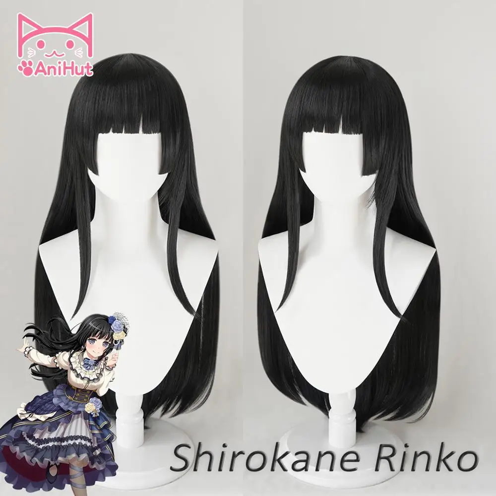 [Anihut] shirokane Rinko парик игра челка мечта! Парик для косплея черные синтетические