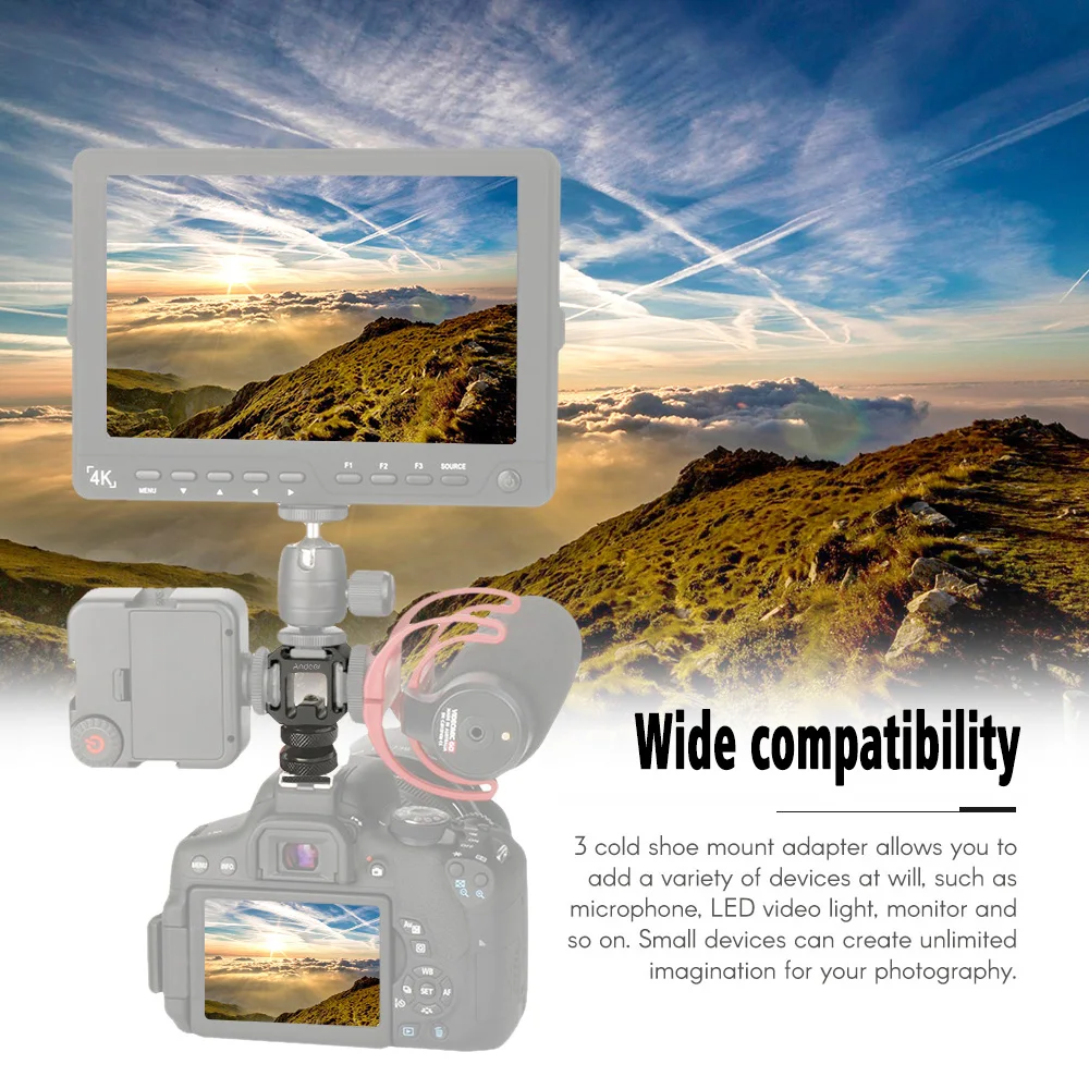 Andoer 3 Cold Shoe Mount Adapter On-Camera for Canon Nikon Sony DSLR Camera LED Video Light Microphone Monitor | Электроника