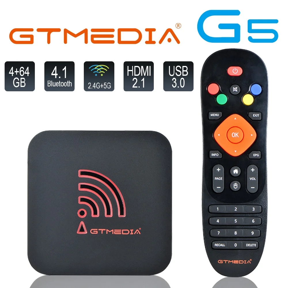 Смарт ТВ-приставка Gtmedia 4K 4 + 64 ГБ для Android 9 0 встроенный Wi-Fi 2 ГГц Bluetooth 4.0 поддержка