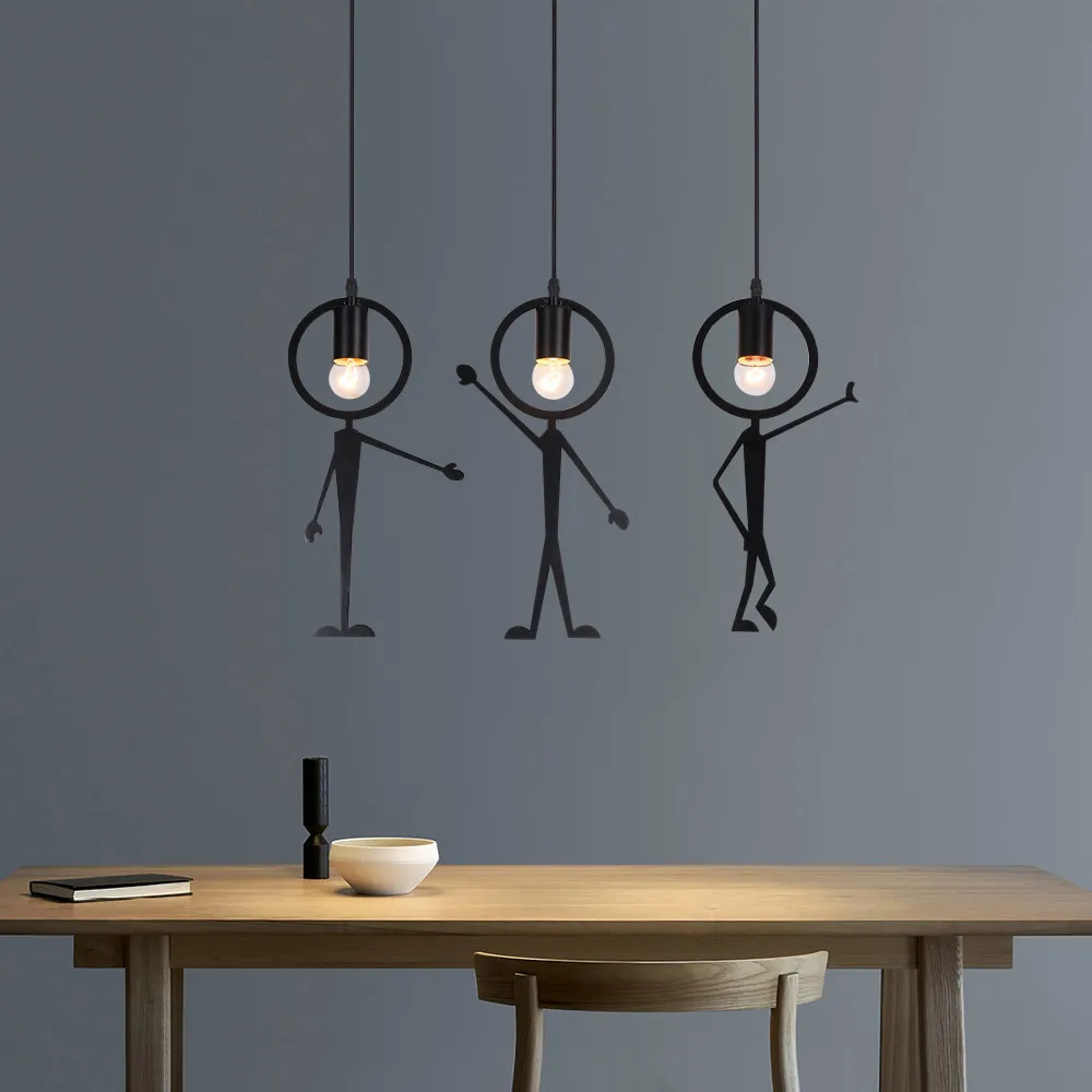 3 Heads Little Man Pendant Light Modern Hanging Lamp Creative Iron People Lights Metal Cord Pendant Lamps for Kid Children Room