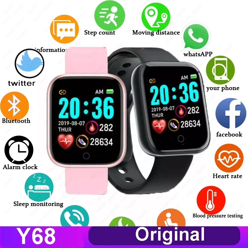 

2021 Original Y68 Smart Watch Men Women Smartwatch Blood Pressure Heart Rate Monitor Fitness Bracelet For iPhone Xiaomi Android