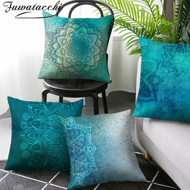 

Fuwatacchi Home Decore Blue Cushion Cover Geometric Pattern Floral Throw Pillowcase for Fall Decorations Christmas Pillow Covers