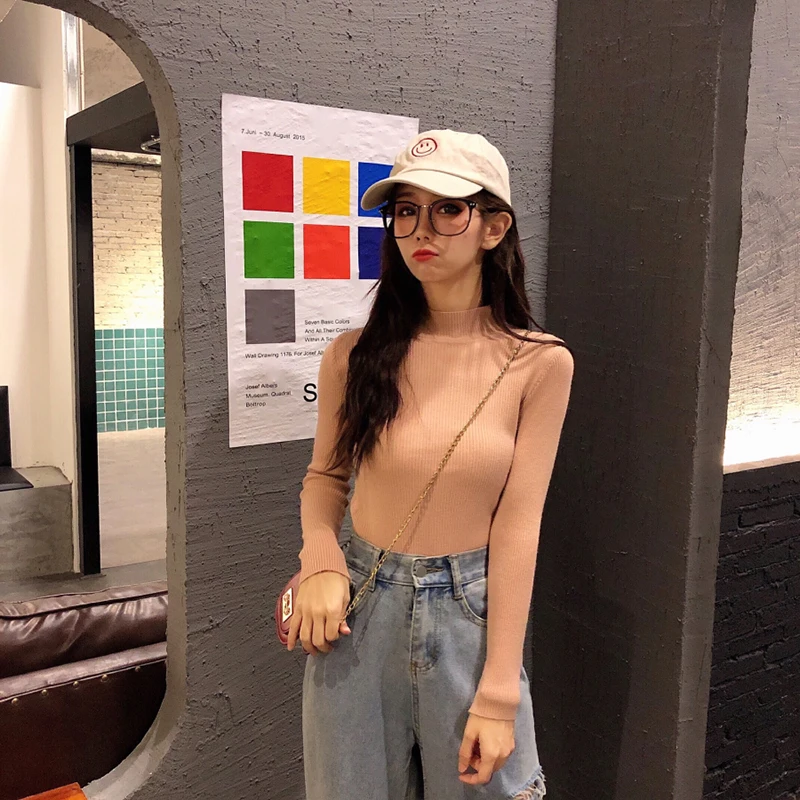 Сужающаяся к талии однотонного цвета Женские осенние свитера с капюшоном 2019