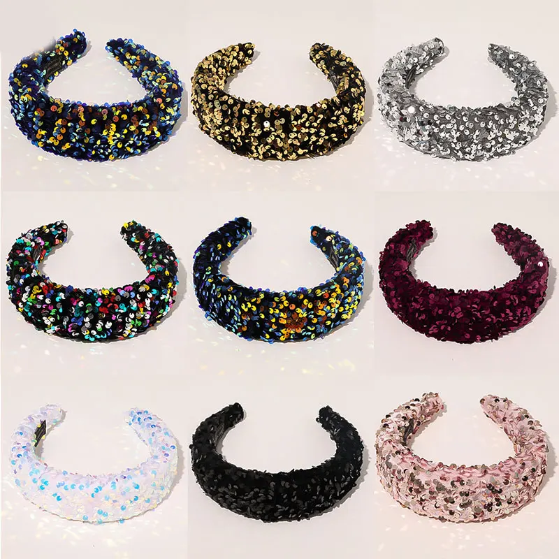 

Fashion Full Sequin Head Hoop Women Hairbands Sparkly Padded Headbands Headdress Colorful Women Headband Luxury Hair Accessories