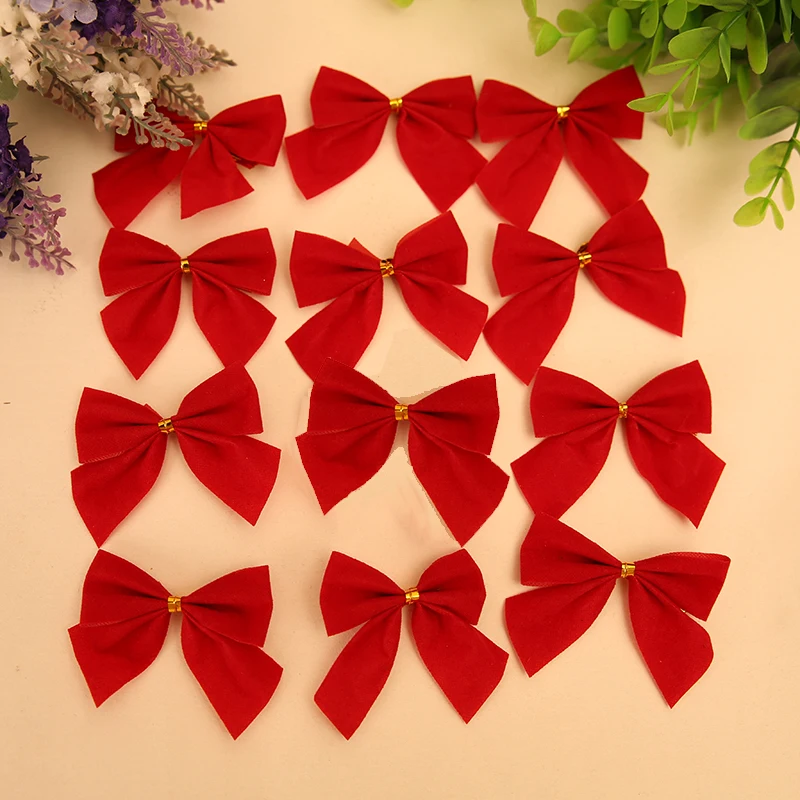 12Pcs/lot Classic Red Christmas Bows Christmas Tree Hanging Velvet Bows Xmas Tree Decorating Crafts Bows Party Festival Supplies