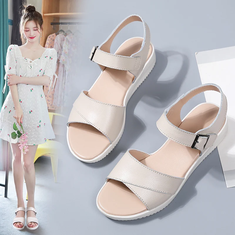 

Женские Босоножки на каблуке, кожаные сандалии, лето 2021