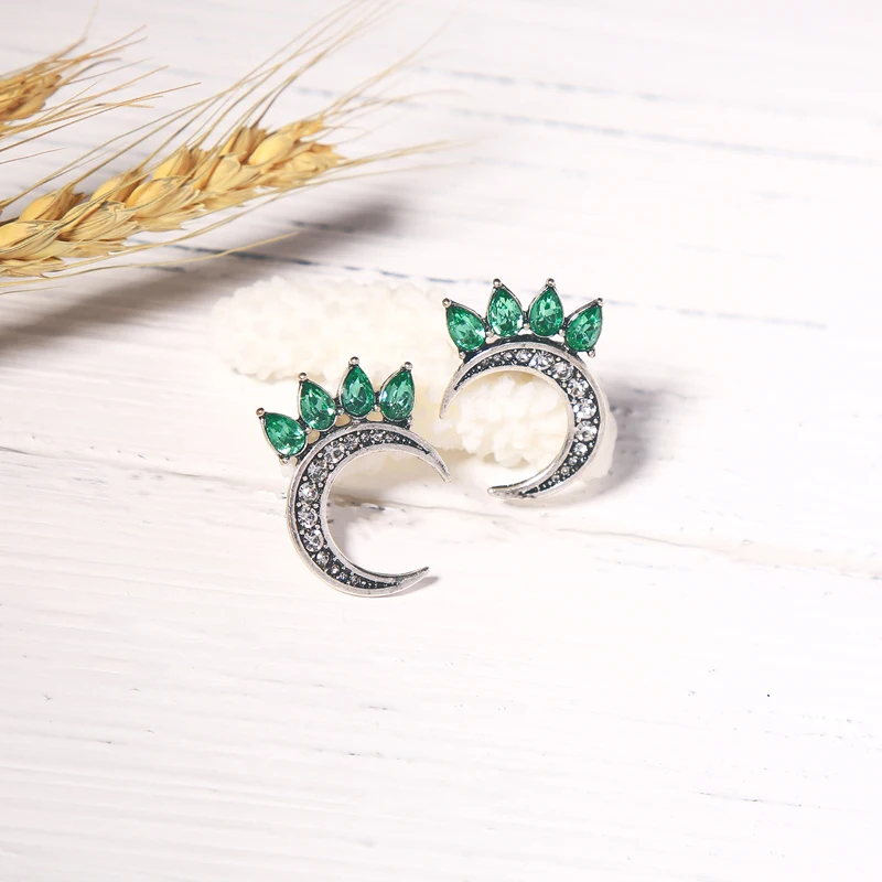 Винтажные Серебристые кулоны Цвет Изысканные Хрустальные луна серьги со