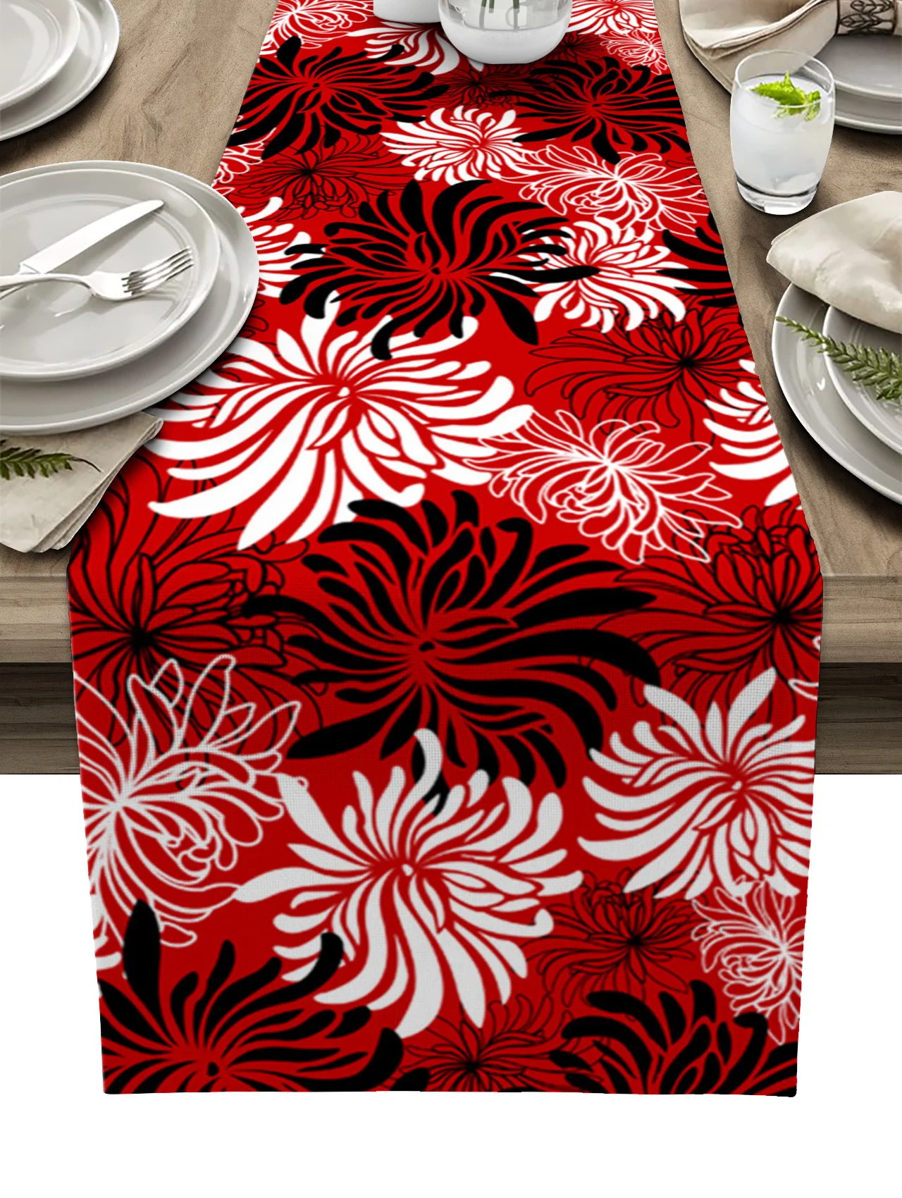 

В виде Красной хризантемы текстуры ретро Роскошные настольная дорожка обеденный стол Свадебная вечеринка рождественское нарядное цветочн...