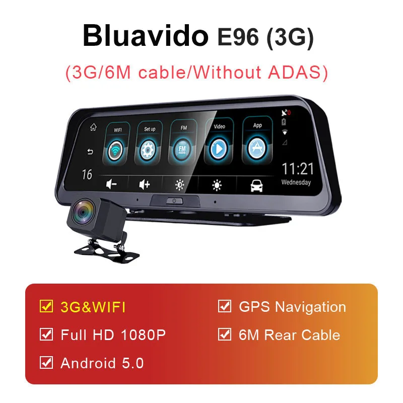 E96-3G-6M Bluavido 1" ips 4G Android умный Автомобильный видеорегистратор Камера gps навигация ADAS FHD 1080P Автомобильный видеорегистратор WiFi удаленный мониторинг - Название цвета: E96-3G-6M