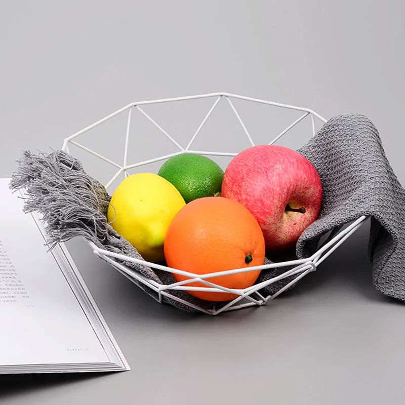 

Nordic Iron Fruit Basket Plate Container Bowl Kitchen Drain Rack Fruit Snack Display Storage Holder Tray Table Storage Basket