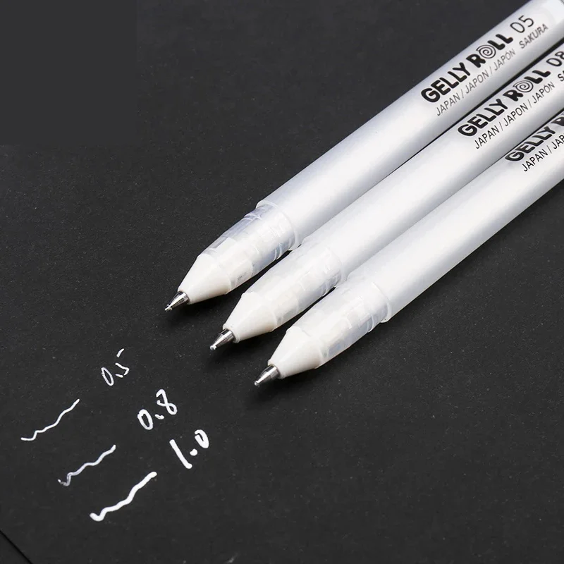 

Cherry Blossom gel pen, white, 0.5mm, 0.8mm, 1.0mm, highlight pen, black, cardboard, paint, white line