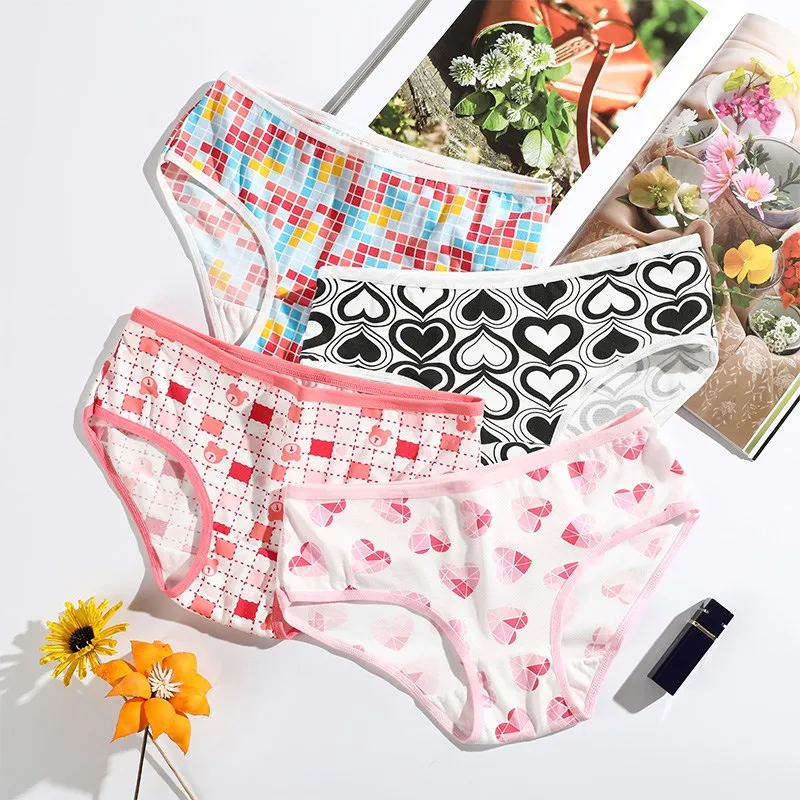 3 шт. Набор трусиков для девочек с милыми принтами в полоску Удобное и дышащее