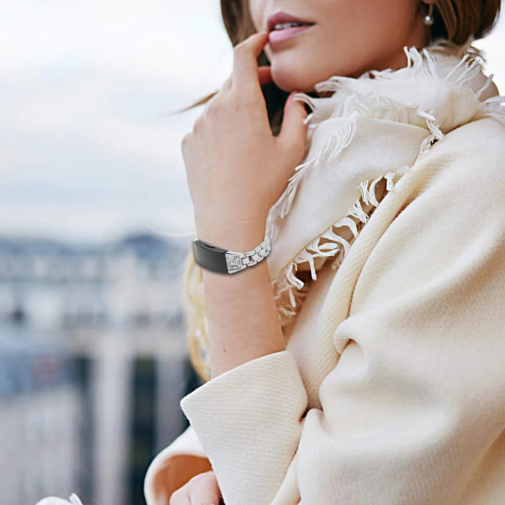 

Stainless Steel Simple Casual Rhinestone G-Shape Watchband Wrist Strap for Fitbit Inspire/HR reloj hombre New Hot Sale