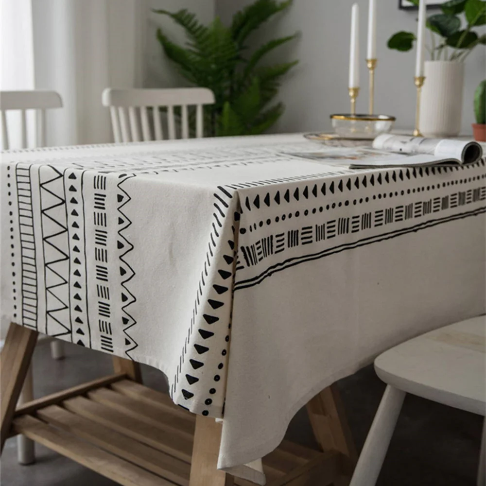 

Ethnic Style Bohemia Black and White printed Coffee Tablecloth Linen Living Room Tablecloth Decoration manteles de mesa rectangu
