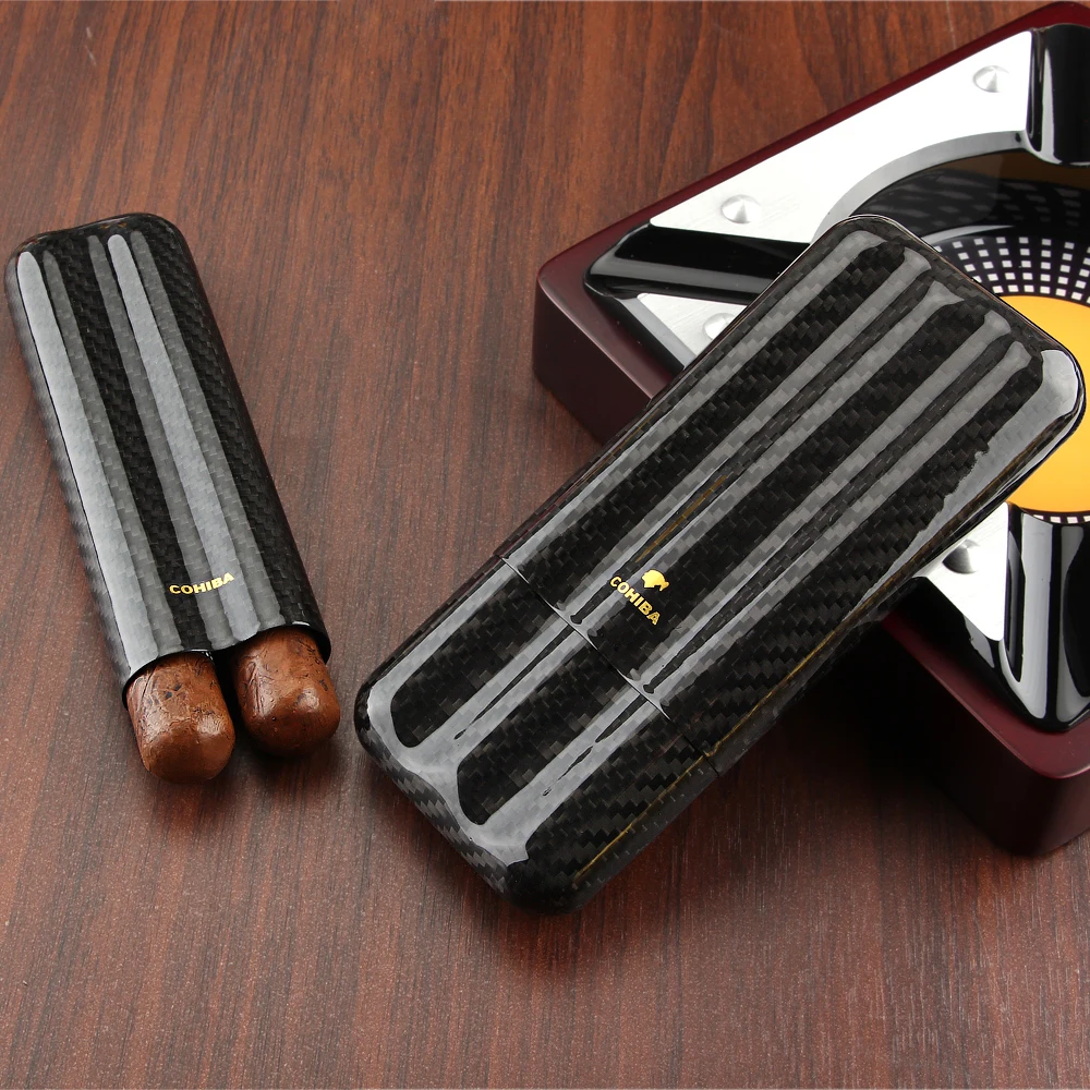 Углеродное волокно 2/3 чехол для сигар Humidor Роскошная портативная сигара Дорожный