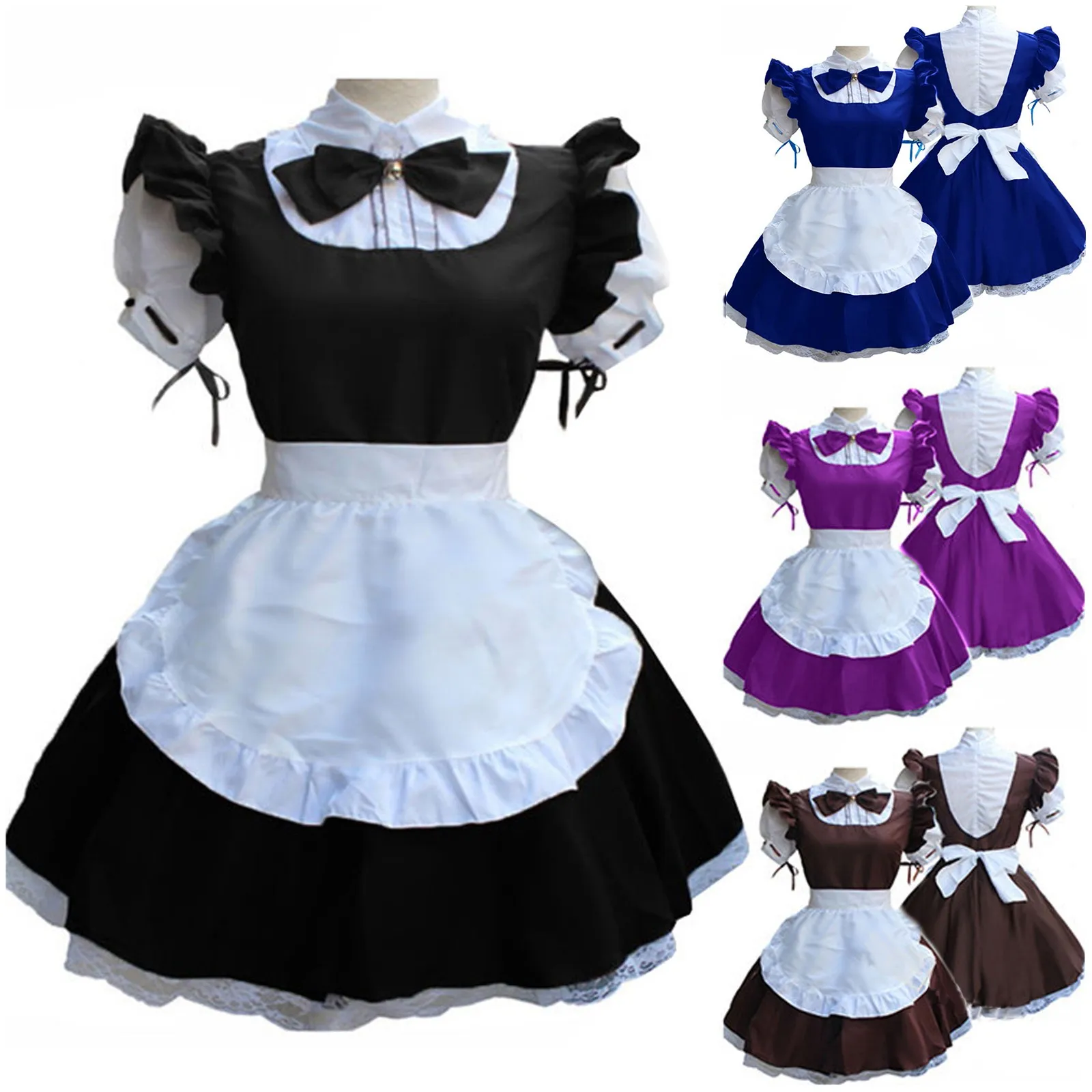 

Sexy Lingerie Maid Cosplay Costume Women Headwear Apron Fake Collar Underwear Temptation Bowknot Dress Femme Kawaii Dress gift#
