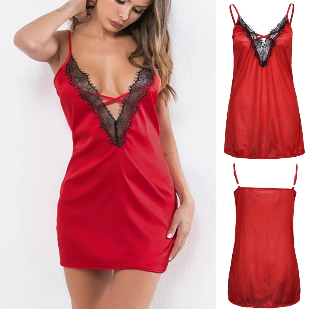 Ночная рубашка женская кружевная с V образным вырезом|Ночные сорочки и пижамы| |