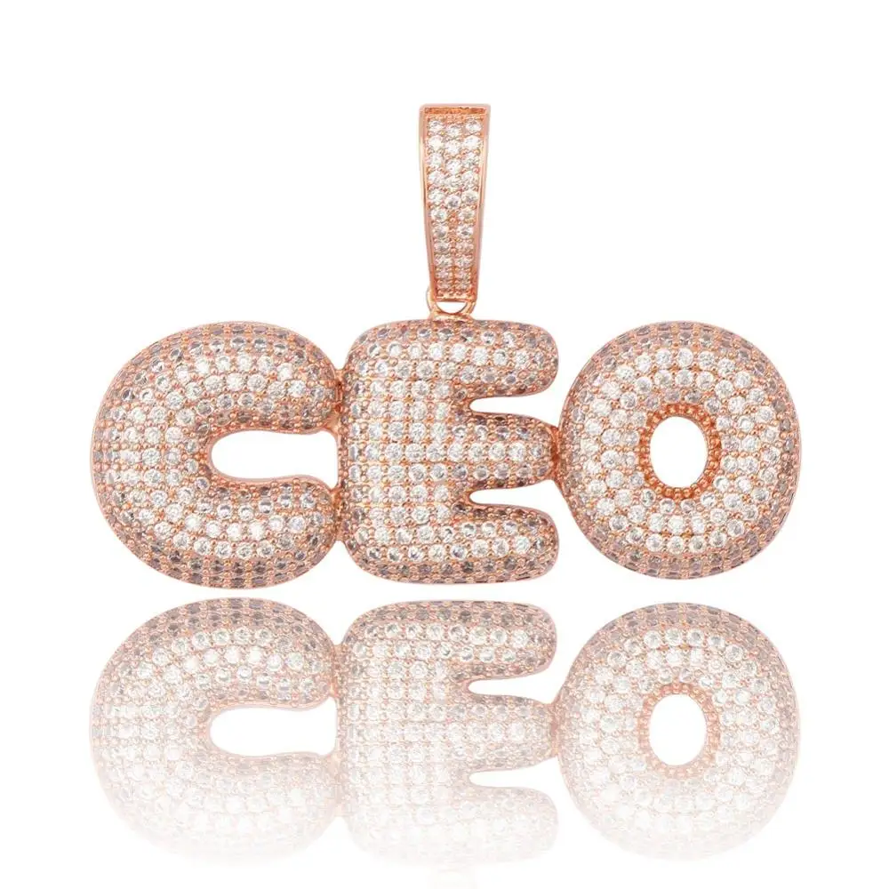 Rose Gold Пользовательское имя Iced Out Bubble цепочка с буквами ожерелья с подвесками для мужчин амулеты Циркон хип-хоп ювелирные изделия с золотой серебряной теннисной цепью - Окраска металла: Rose Gold