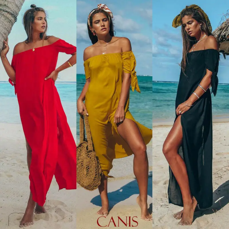 Женское длинное платье с открытыми плечами накидка на купальник Платье макси