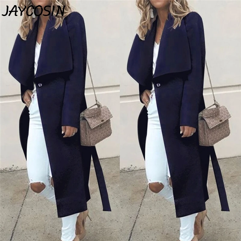 Женское шерстяное пальто JAYCOSIN длинный Тренч на пуговицах с лацканами однотонное