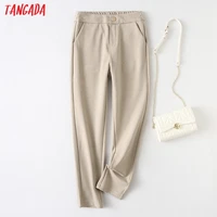 tangada 2021 winter fashion women thick warm suit pants trousers pockets office lady elegant pants pantalon yu145