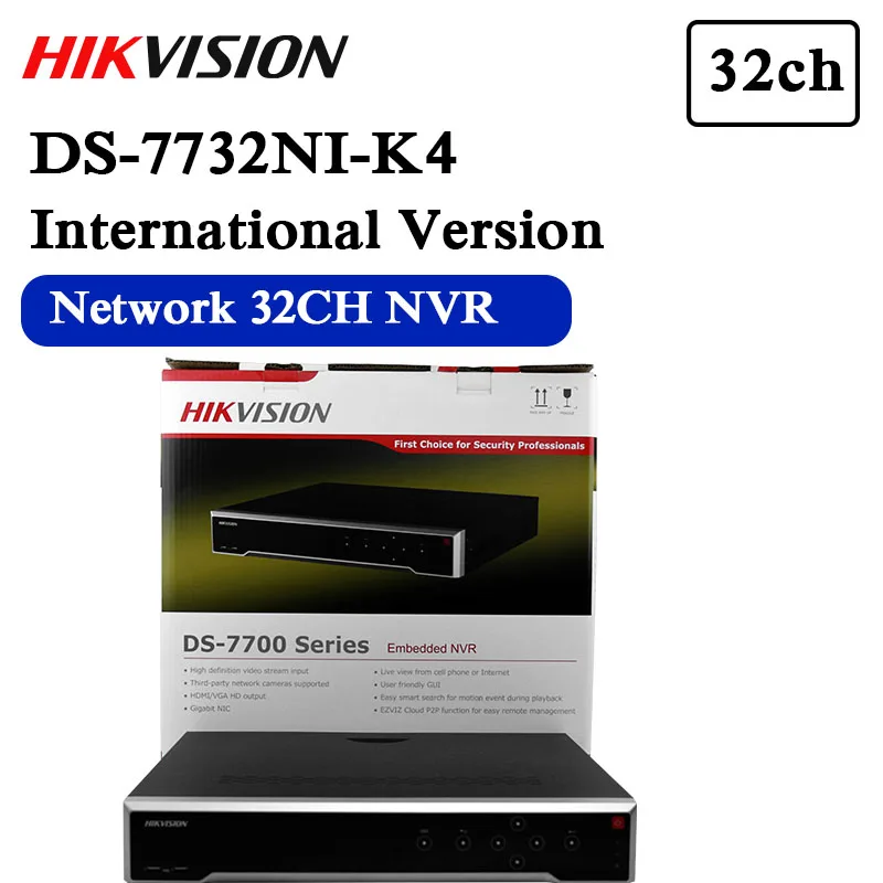 hikvision DS-7732NI-K4 английская версия 32CH NVR с 4 SATA, 4K NVR до 8MP