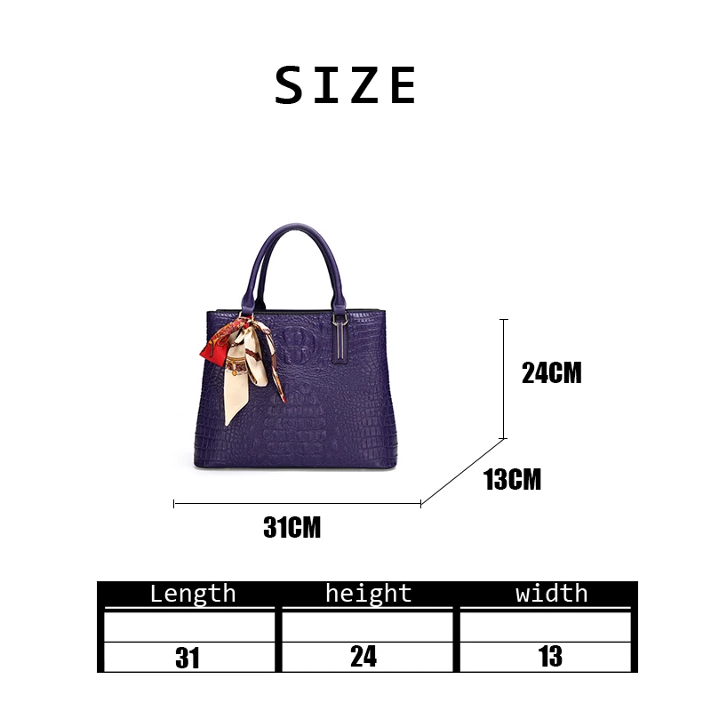 

2020 Autumn Winter Women Crocodile Grain Three Piece Set Handbag Ladies Large Capacity Fashion Silk Scarf Purse Female Clutch