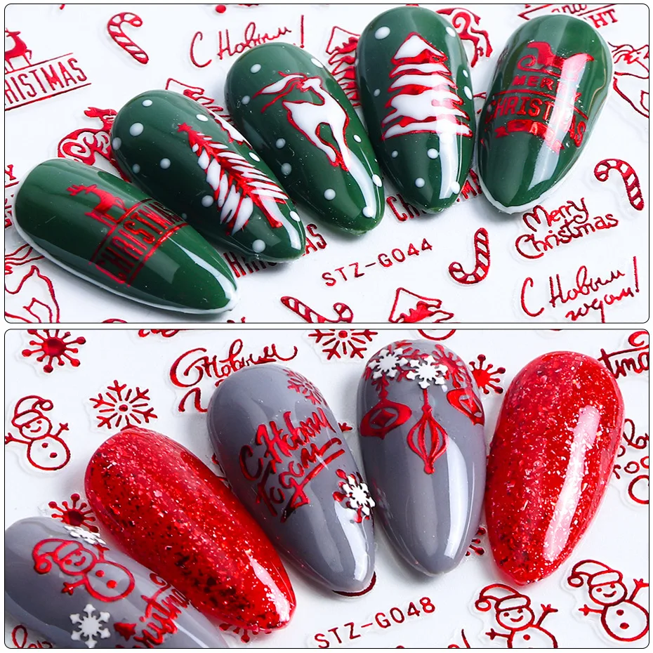 

1Pcs Christmas Retro Nail Art Sticker Red Santa Snowflakes Christmas Tree Bells Stars Elk Fashion Nail Decoration Tools