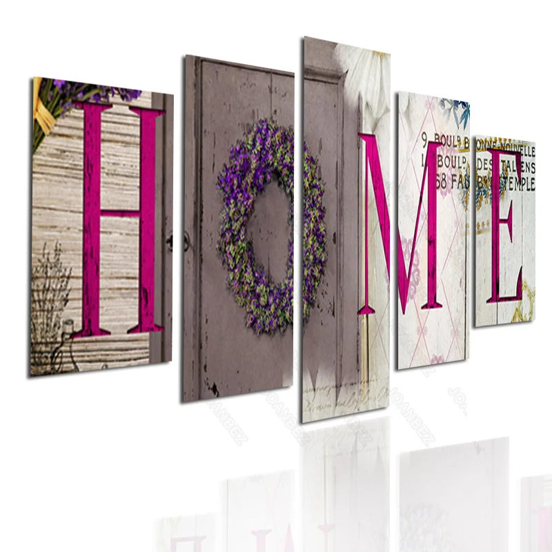 

European Style Canvas Material Decoration Painting Door Frame and Wall Light Purple Letters and Garland Pattern Background