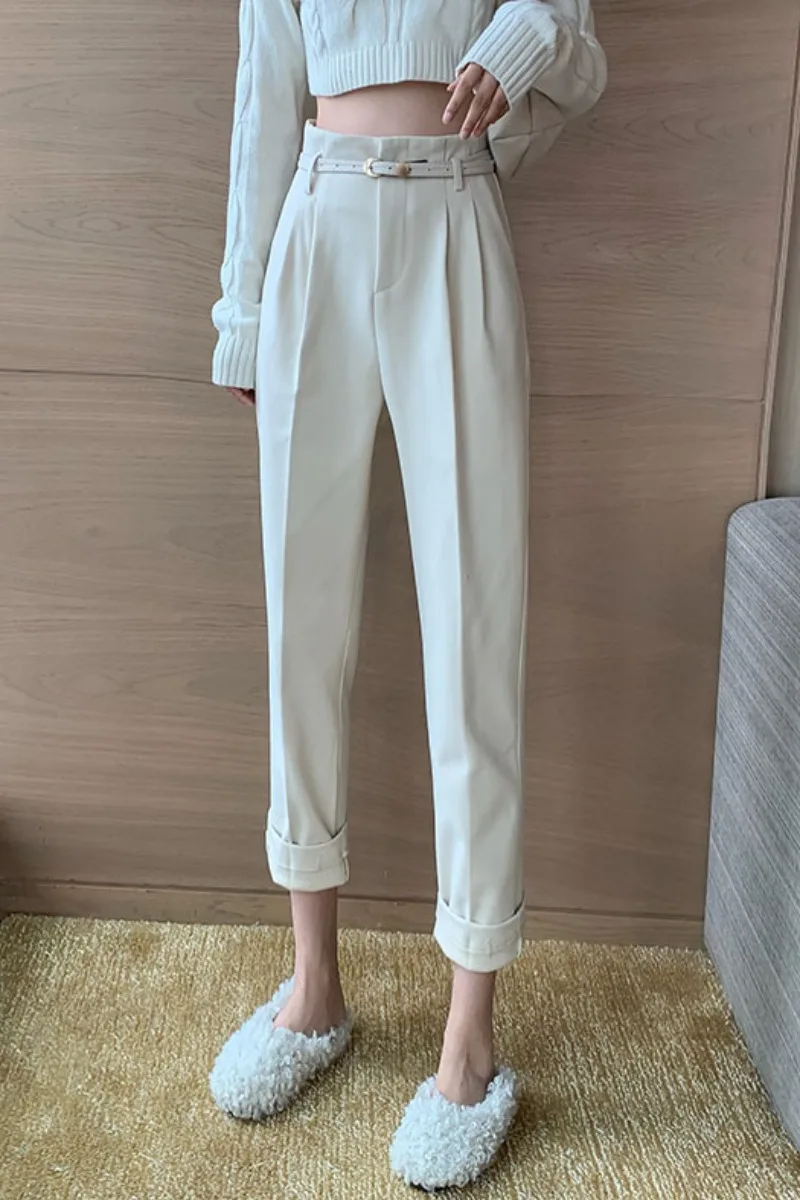 

Fashionable Autumn And Winter New Style High Waisted Thin And Thickened Woolen Straight Pants Feminine Versatile Black Capris Tr