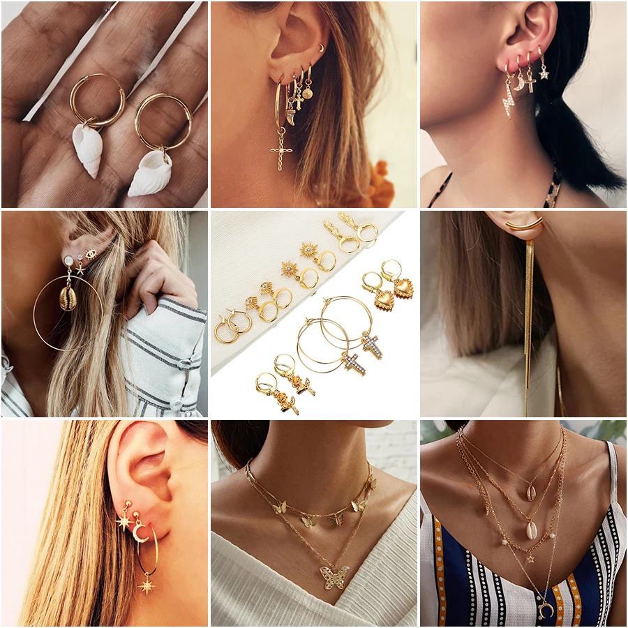 Женские серьги подвески в богемном стиле висячие золотого цвета форме ракушек и