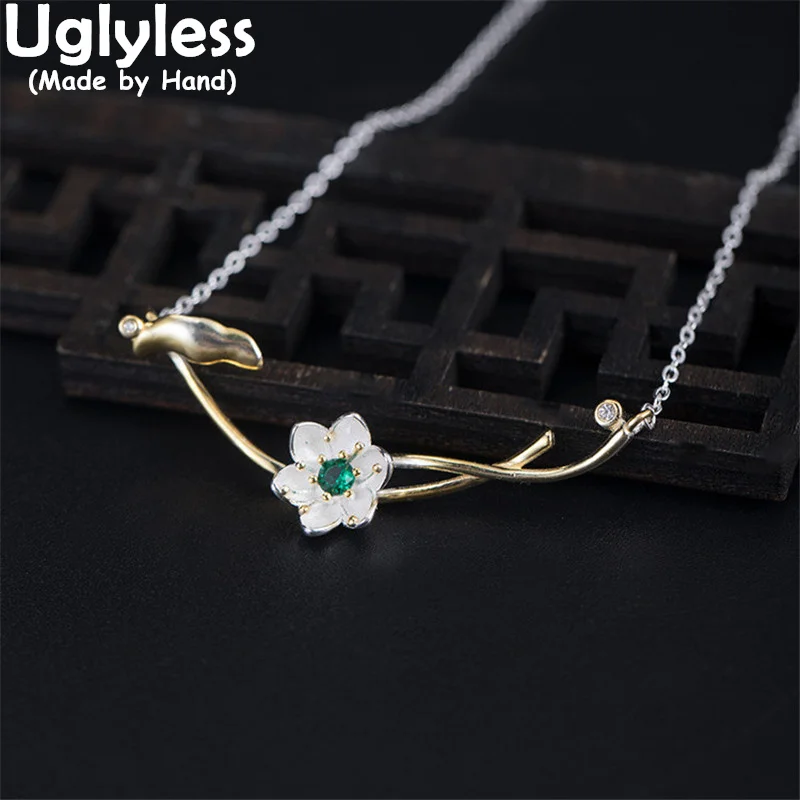 

Uglyless Zircons Crystals Flowers Chokers for Women Romantic Floral Pendants Necklaces 925 Silver Lotus Leaf Jewelry + Chains