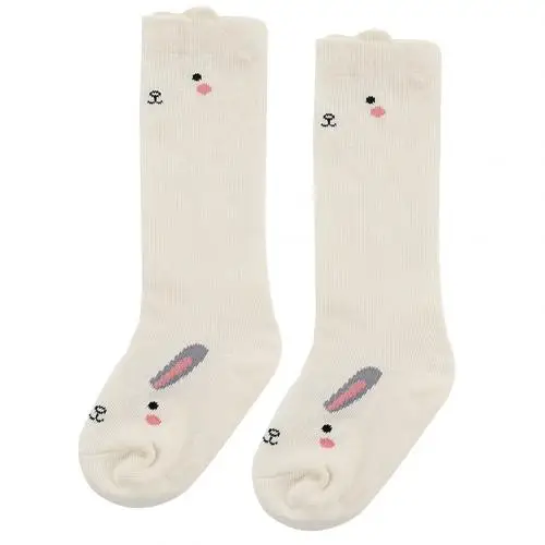 Curved White Rabbit Милый Лиса уши, принт с животными, подходящее для детей обоих полов из мягкой дышащей ткани без пятки средней высоты с круглым носки для мальчиков и девочек, детские осенние зимние теплые мягкие милые носочки - Цвет: Curved White Rabbit