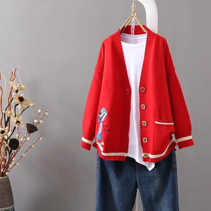Женский вязаный короткий кардиган свободный свитер на весну и осень 2021 |