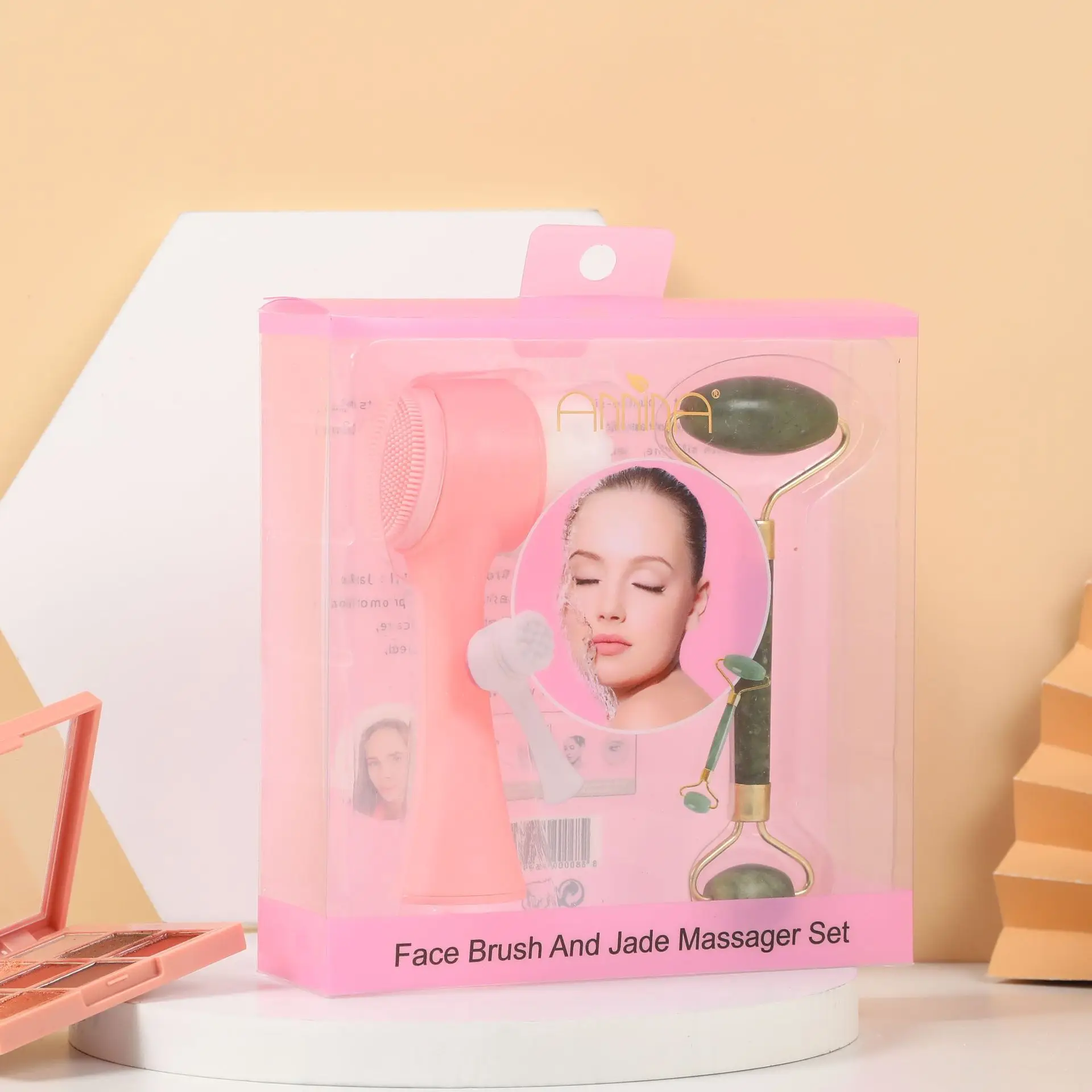 

Facial Massage Set Double-sided Silica Gel Cleansing Brush with Hairbands set or with Jade Massage Set For Women Skin Care Tool