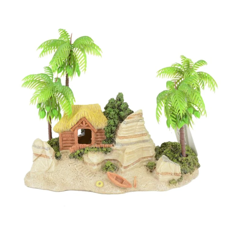 Аквариумные аксессуары для аквариума из смолы кокосовое дерево домик лодка пляж