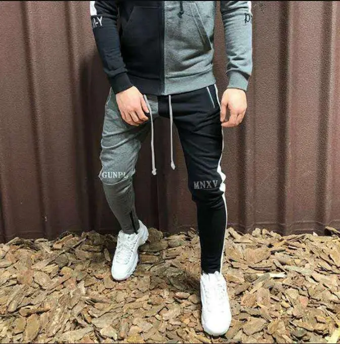 Весна 2019 новые спортивные штаны в стиле пэчворк мужские хлопковые для фитнеса
