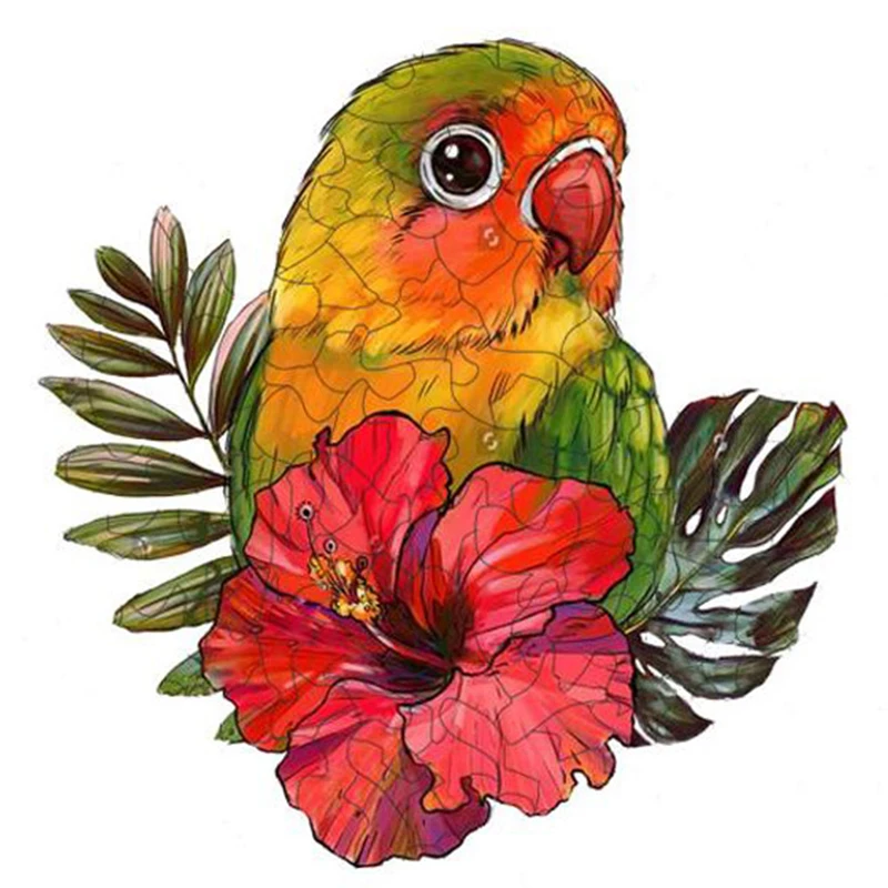 

Unique Wooden Animal Jigsaw Puzzles Mysterious Rose Parrot Adults Kids Educational Toys 3D Puzzle Fabulous Interactive Gifts