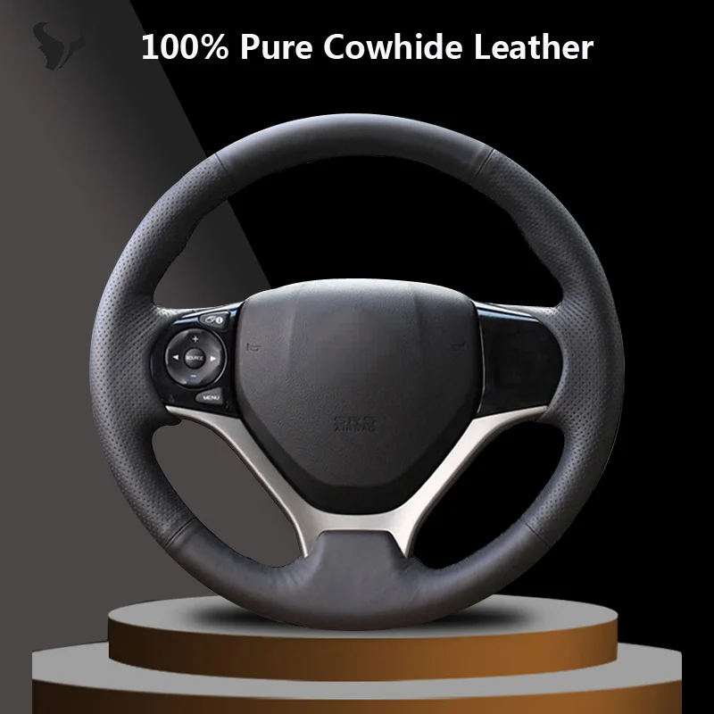 

Прошитая вручную черная накладка на руль из натуральной кожи для Honda CRV 2012 2013 2014