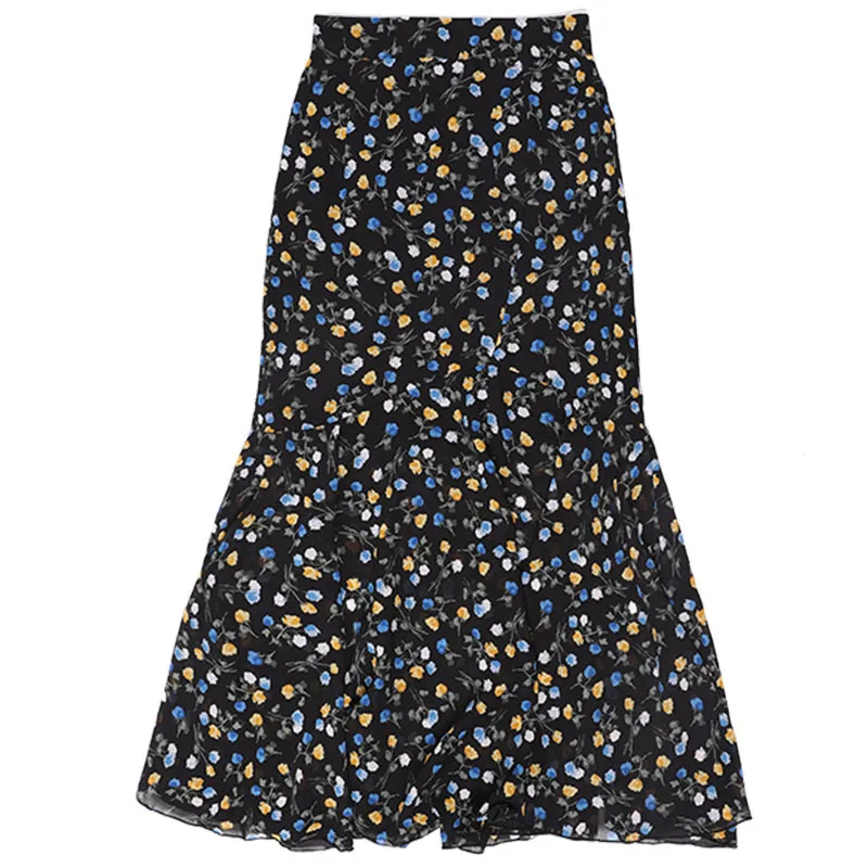 Женская шифоновая юбка с оборками Длинная элегантная годе винтажным цветочным
