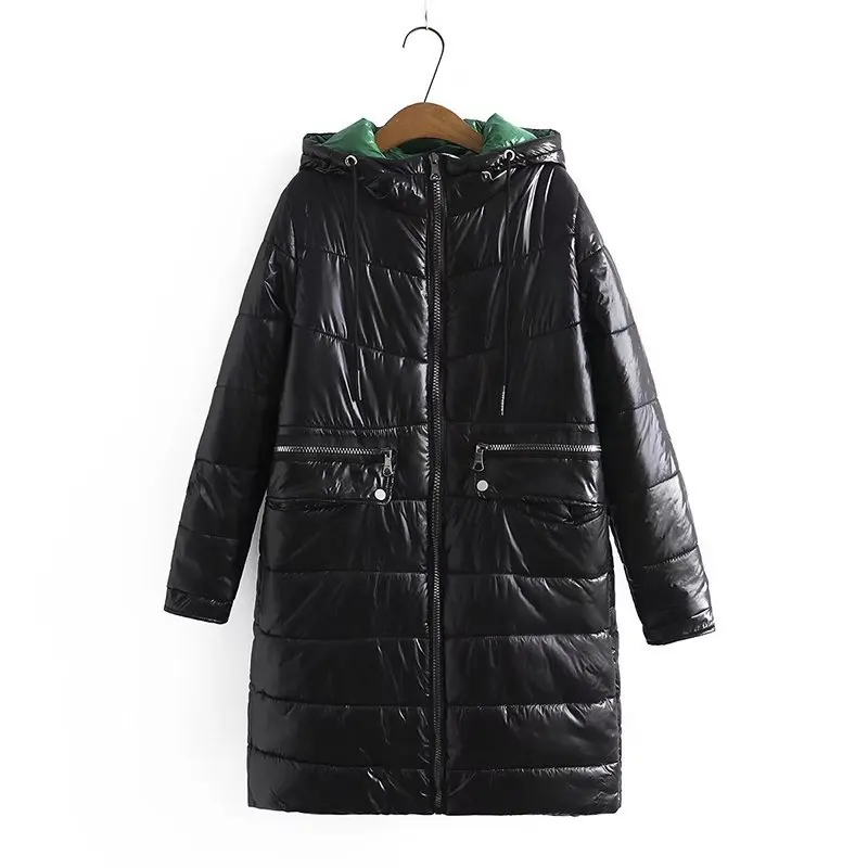 

Женская одежда, парка, зимняя Новинка 2021, стеганая куртка, контрастный цвет, с капюшоном, длинным рукавом, толстое теплое пальто с хлопковой ...