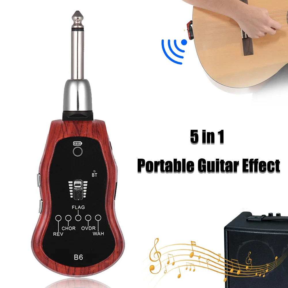 

B6 Guitar Effect Portable 5 in 1 REV-VHOR-FLAG-OVDR-WAH Bluetooth Effect with Power Status Indicator for Electric Guitar