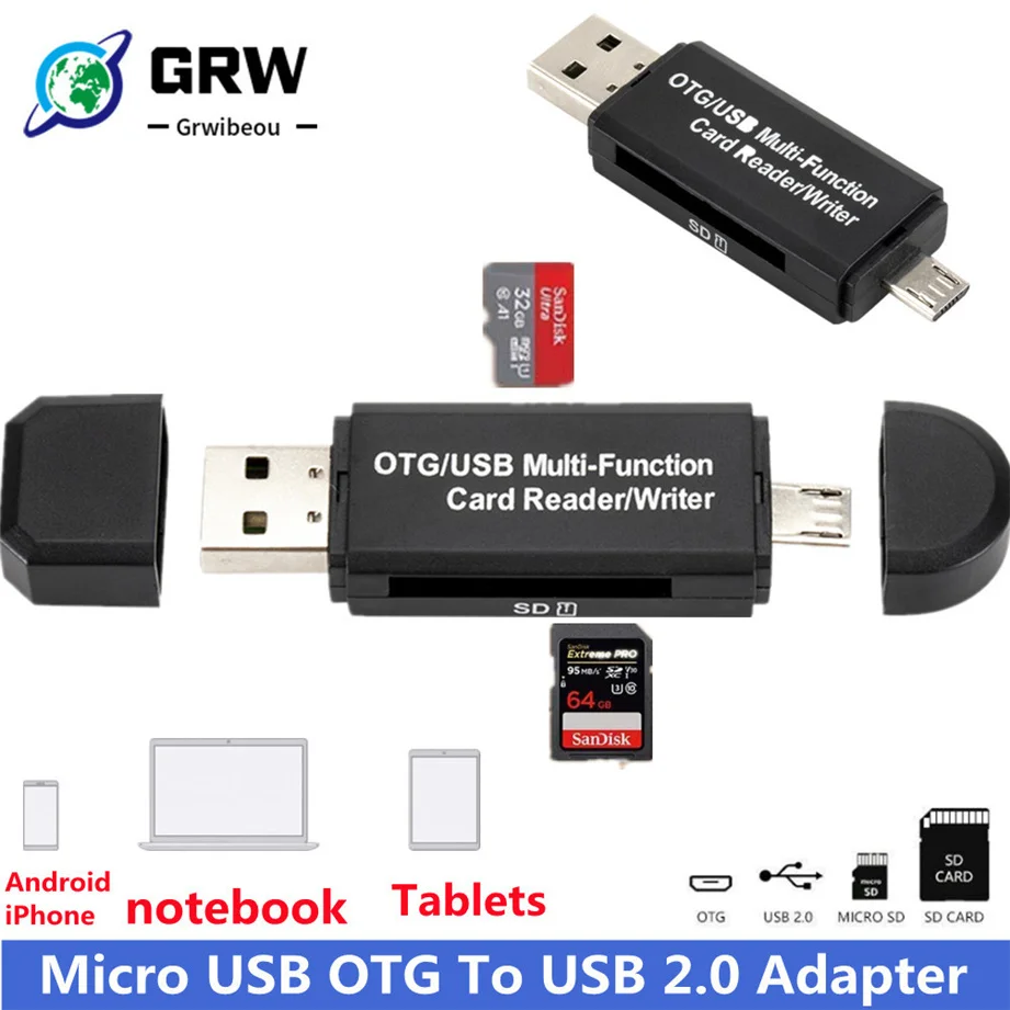 Устройство для чтения карт Micro SD GRWIBEOU, USB 2,0, OTG, 2,0 - изображение