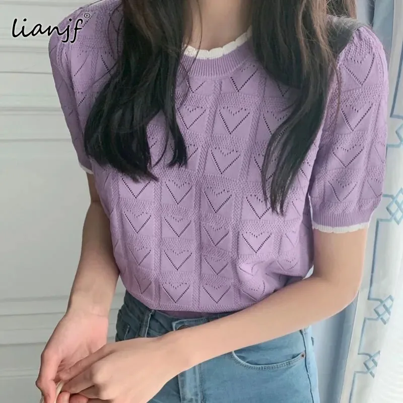 Женская трикотажная футболка с коротким рукавом Повседневный пуловер круглым