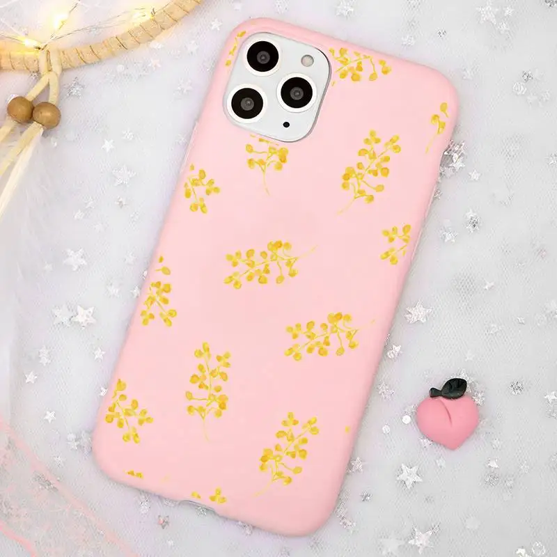 

Golden leaf flower love leopard print Phone Case Candy Color Pink for iPhone 11 pro XS MAX 8 7 6 6S Plus X 5S SE 2020 XR
