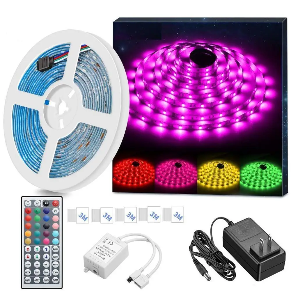 

LED Strip Light Waterproof 16.4ft RGB SMD 5050 LED Rope Lighting Color Changing Full Kit with 44-keys IR Remote Controller