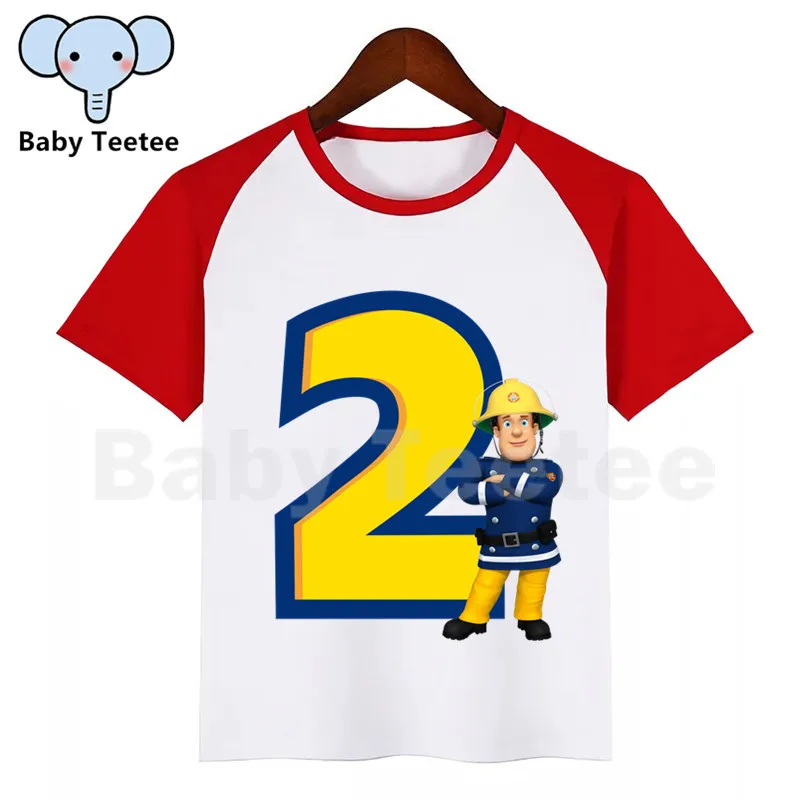 Детская одежда с рисунками из мультфильма Пожарный Сэм для дня рождения Футболка