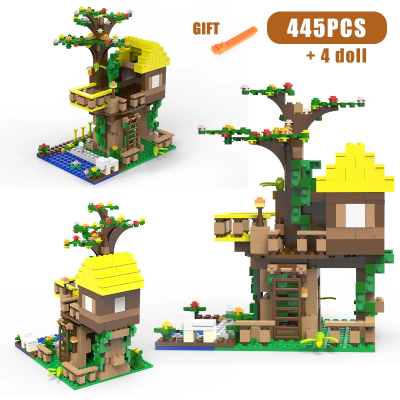 445 шт. строительные блоки с лесным замком игрушки фигурки TreeHouse в джунглях
