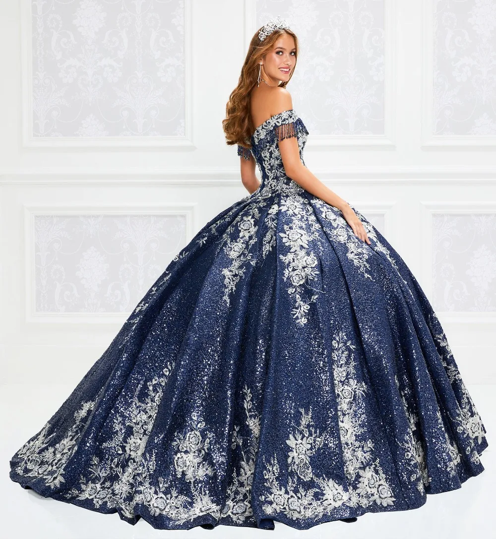 Недорогие темно-синие бальные платья Quinceanera бальное платье с открытыми плечами и